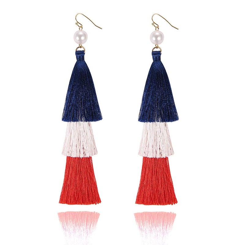 Zealmer Womens Real Gold Plated Long American Flag Earrings 4th of July Dangle Earrings Jewelry for Women - Image 1